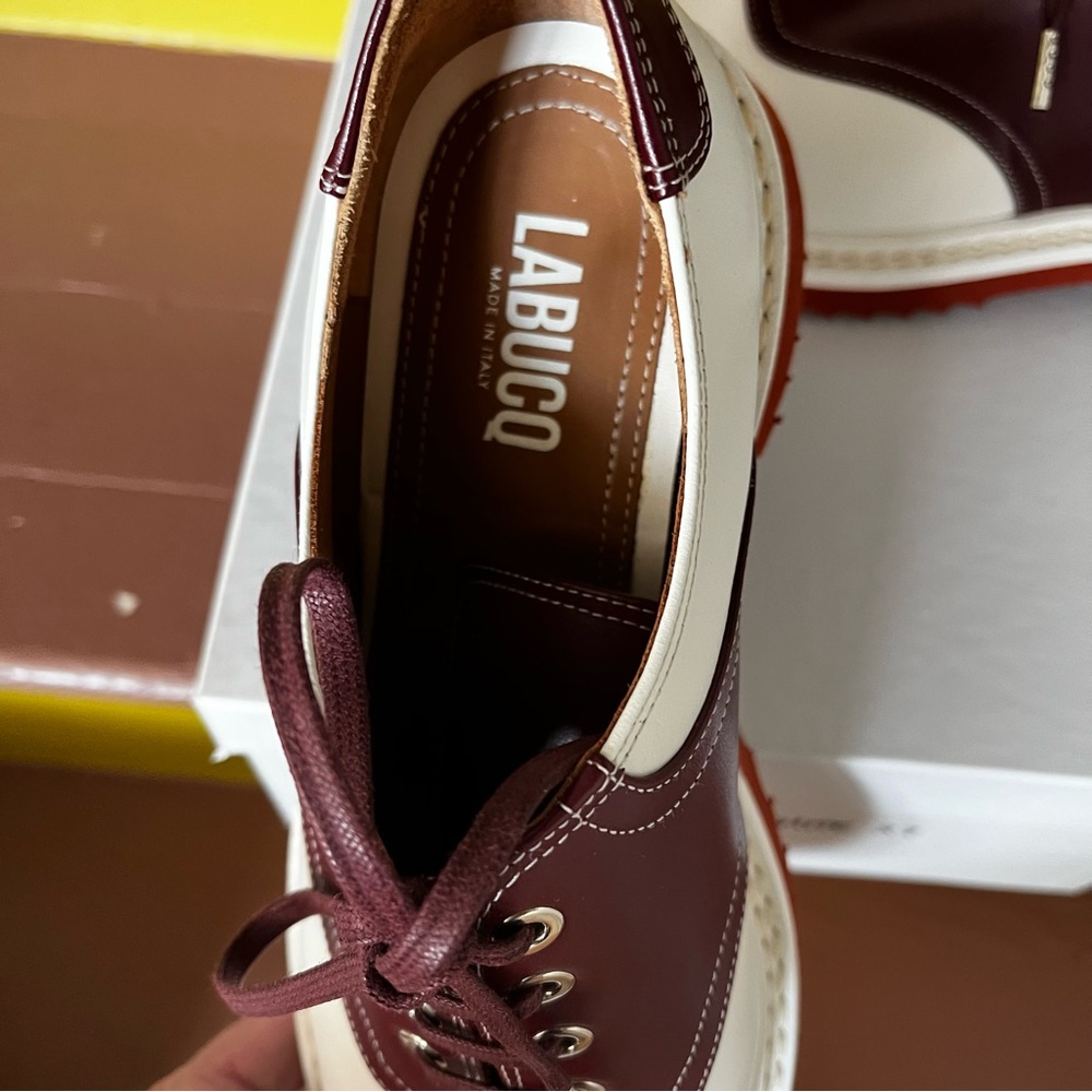 Labucq Saddle Shoes Burgundy Bordeaux and White Women's Oxfords - Picture 7 of 7
